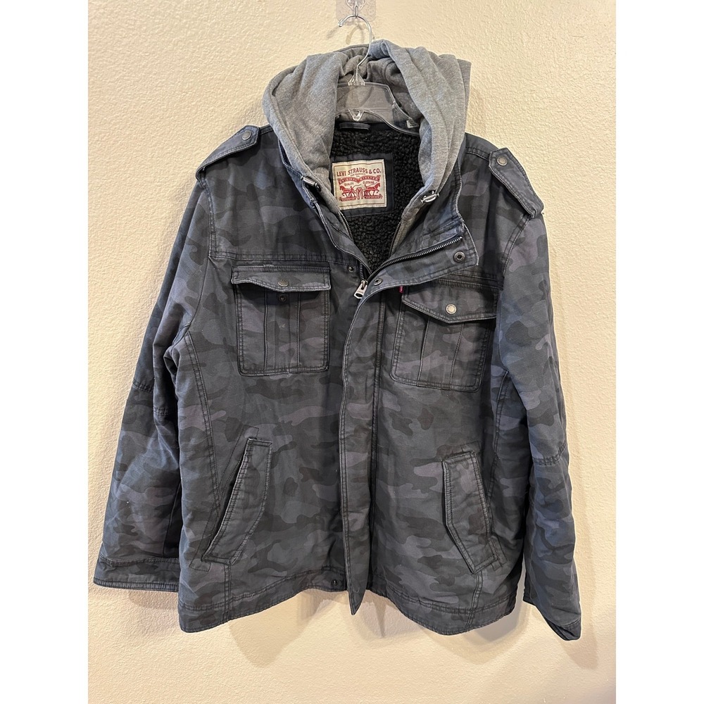 Levi's‎ Camo Print Hooded Military Jacket Sherpa Lined XXL